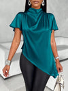 Satin Batwing Sleeve Asymmetric Hem Top