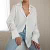 White Chiffon Elegant Collared Office Business Shirt Spring Summer Women Top