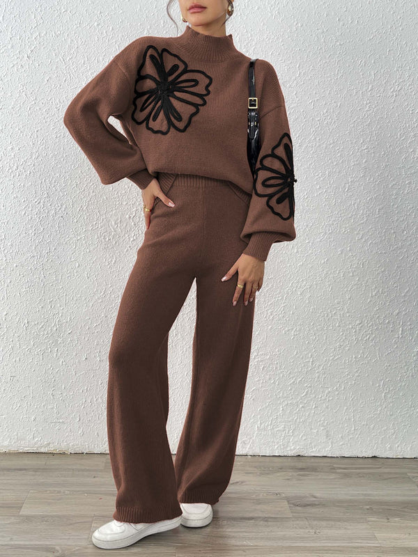 Ribbon Lantern Sleeve Pullover Sweater & Pants