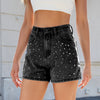 Washed Beaded Slimming Denim Shorts