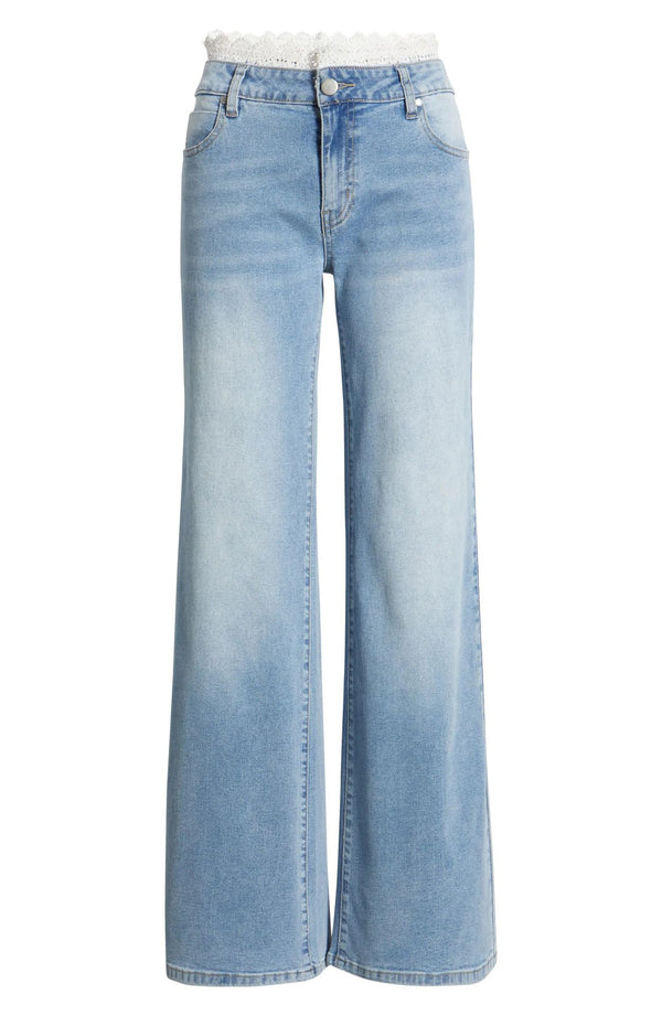 Lace Washed Natural Denim Jeans