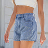 Washed Beaded Slimming Denim Shorts