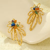 Hollow Out Petals Inlaid Natural Stone Earrings