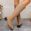 Suede Chunky Heel High Boots