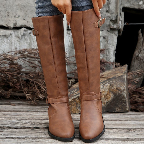 Square Heel Pointed Toe Motorcycle Boots