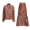 Diamond Embedded Leopard Shirt & High Waist Fishtail Skirt Set