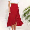 Lace Up Ruffled Asymmetric Long Skirt