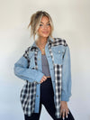 Cocoa Yacht Club Denim Stitching Plaid Coat Loose Top