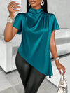 Satin Batwing Sleeve Asymmetric Hem Top