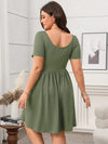 Square Collar Solid Color Slimming Dress