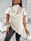 Satin Batwing Sleeve Asymmetric Hem Top