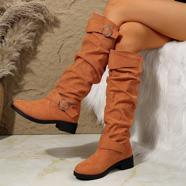 Arrival Pleated Low Heel High Boots