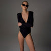 Solid Padded Shoulder Jumpsuit