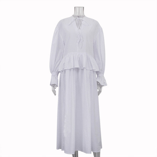 Ruffled Loose Bell Sleeve White Dress