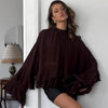 Brown Chiffon Ruffle Bell Sleeve Shirt