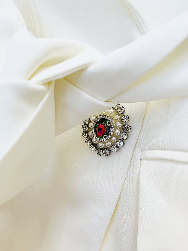 Starry Snowflakes Beaded Diamond Belted Blazer