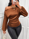 Satin Asymmetric Diagonal Collar Shirt Top