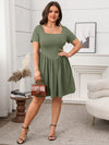 Square Collar Solid Color Slimming Dress