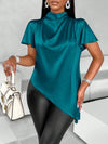 Satin Batwing Sleeve Asymmetric Hem Top