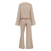 Casual Ruffled V Neck Lace Up Top & Loose Wide Leg Pants