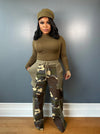 Contrast Drawstring Camo Pants