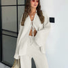 Cotton Champray & Lace up Cardigan Top Loose & Pants