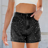 Washed Beaded Slimming Denim Shorts