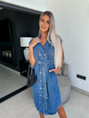 Women Clothing Casual Sleeveless Lace Up Denim Dress