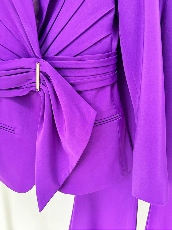 Purple Asymmetric Belt Blazer & Pants