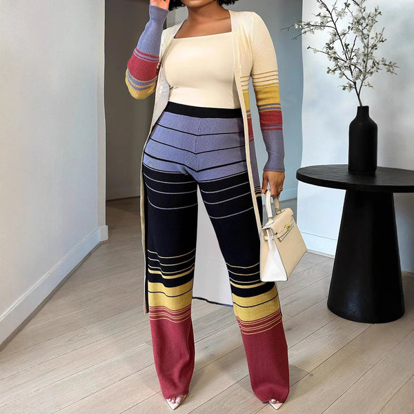 Plus Size Long Sleeve Cardigan Pants Two Piece Set