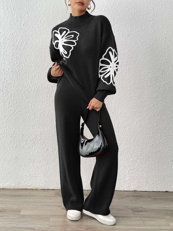 Ribbon Lantern Sleeve Pullover Sweater & Pants