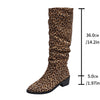 Retro Western Leopard Denim Long Tube Boots