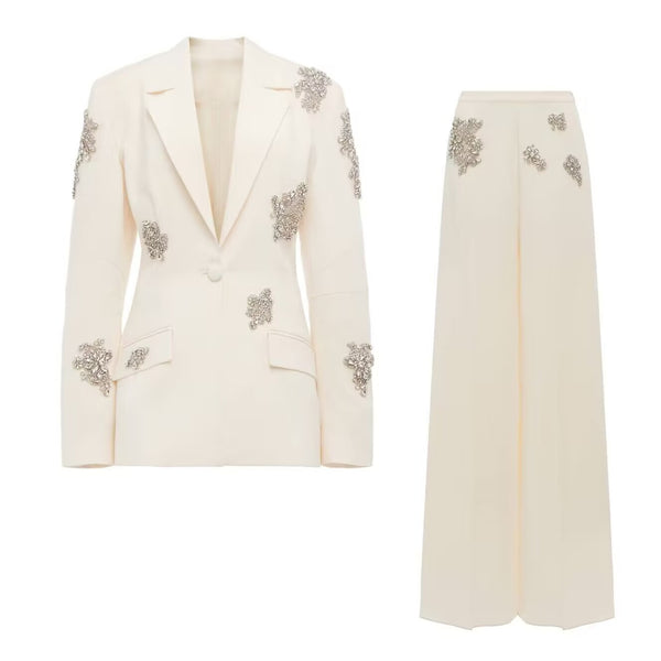 Beaded Diamond Blazer & Wide Leg Pants