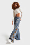 Loose Denim Suede Flower Jeans
