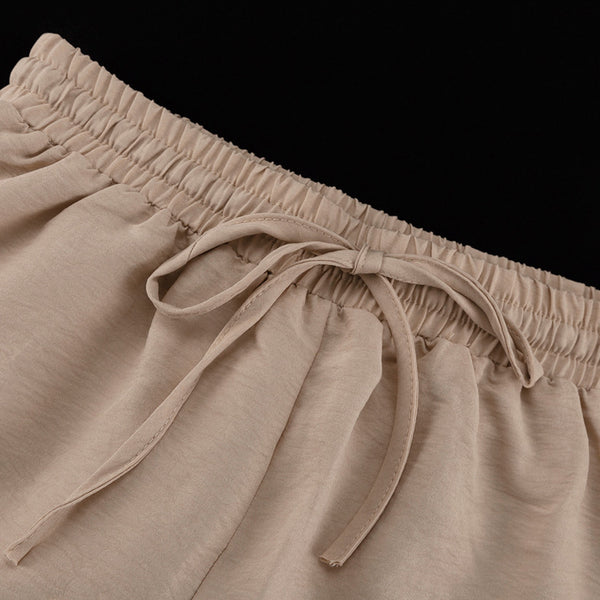 Casual Ruffled V Neck Lace Up Top & Loose Wide Leg Pants