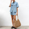 Retro Casual Denim Shirt & Shorts