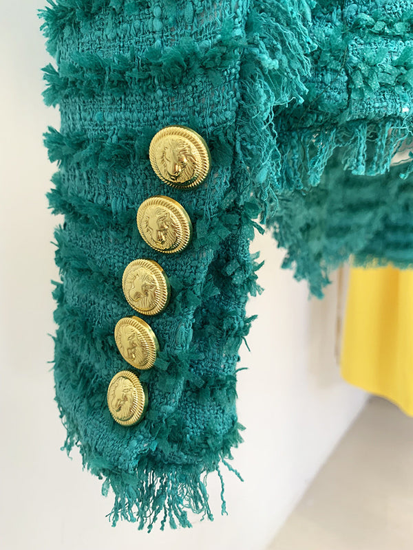 Star Tassel Fringe Tweed Slim Blazer