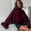 Brown Chiffon Ruffle Bell Sleeve Shirt