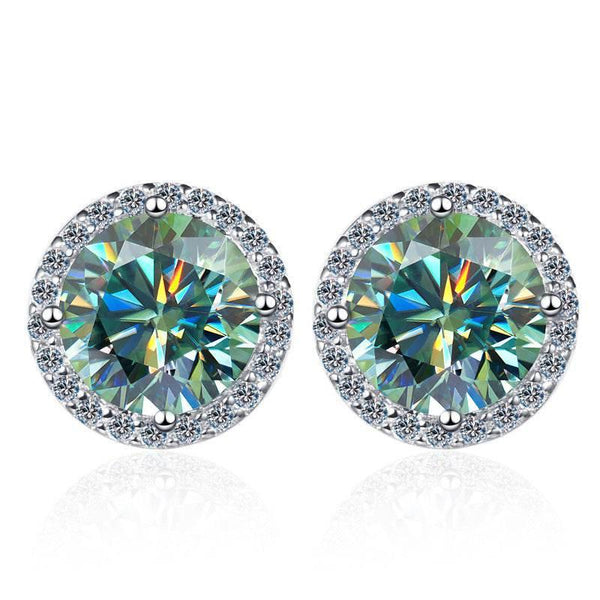 Emerald Green Moissanite Halo Stud Earrings