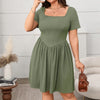 Square Collar Solid Color Slimming Dress