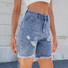 Washed Casual Ripped Denim Shorts