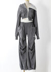 Gray Loose Long Sleeve Sweatershirt & Wide Leg Sweatpants