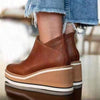 Wedge Thin Short Leather Boots