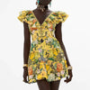 Yellow Ruffled Peach Flower Dress