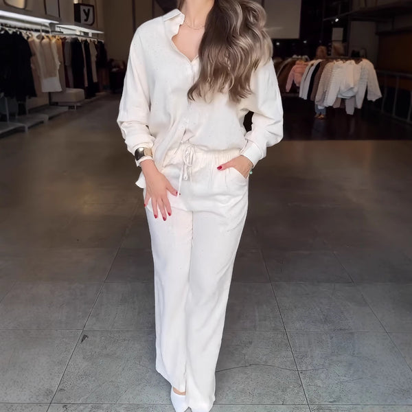 Rhinestone Starry Shirt Top & Drawstring Wide Leg Pants