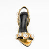 Gold Rivet Rhinestone Stiletto Heel Sandals