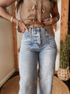 Casual Washed Out Elastic Mid Waist Straight Jeans