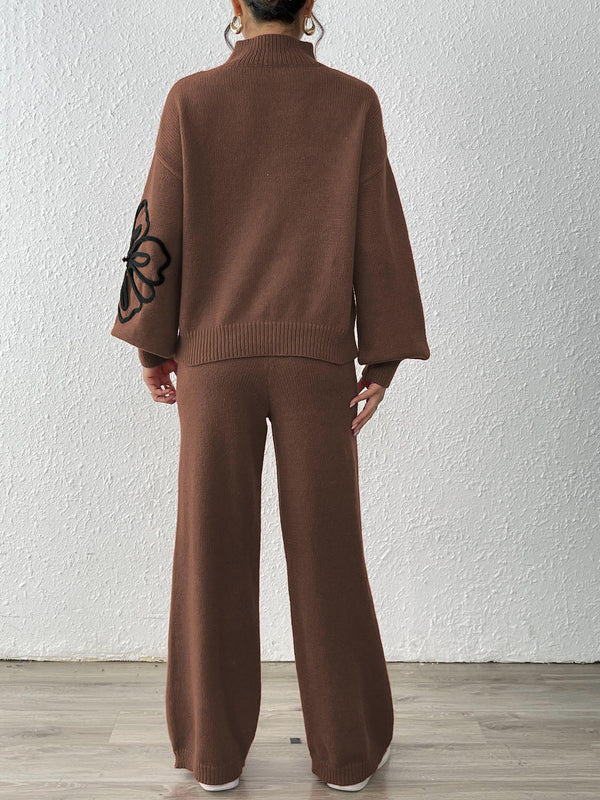 Ribbon Lantern Sleeve Pullover Sweater & Pants