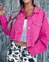 Cocoa Yacht Club Candy Color Beaded Short Denim Jacket