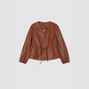 Brown Drawstring Ruffle Leather Coat